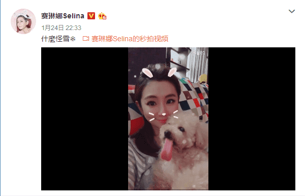 Selina分享搞怪自拍视频 网友：真是地主家的傻姑娘